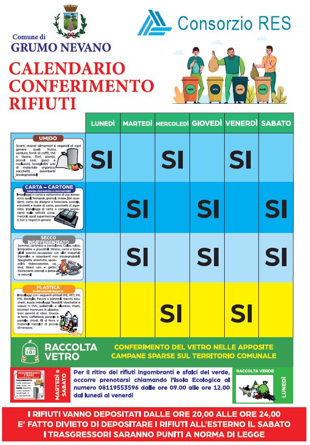 CALENDARIO CONFERIMENTO RIFIUTI
