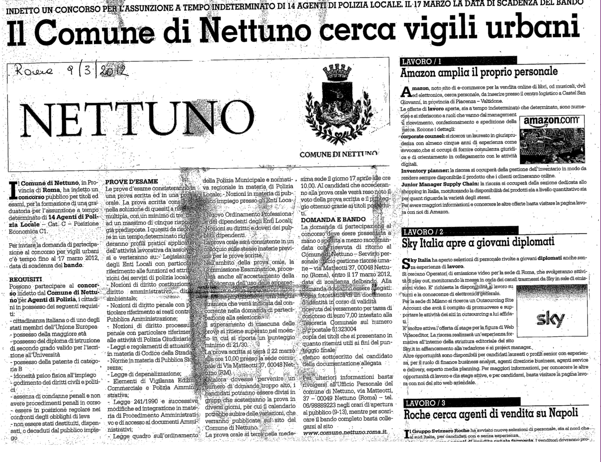 ASSUNZIONE VIGILI URBANI PRESSO IL COMUNE DI NETTUNO