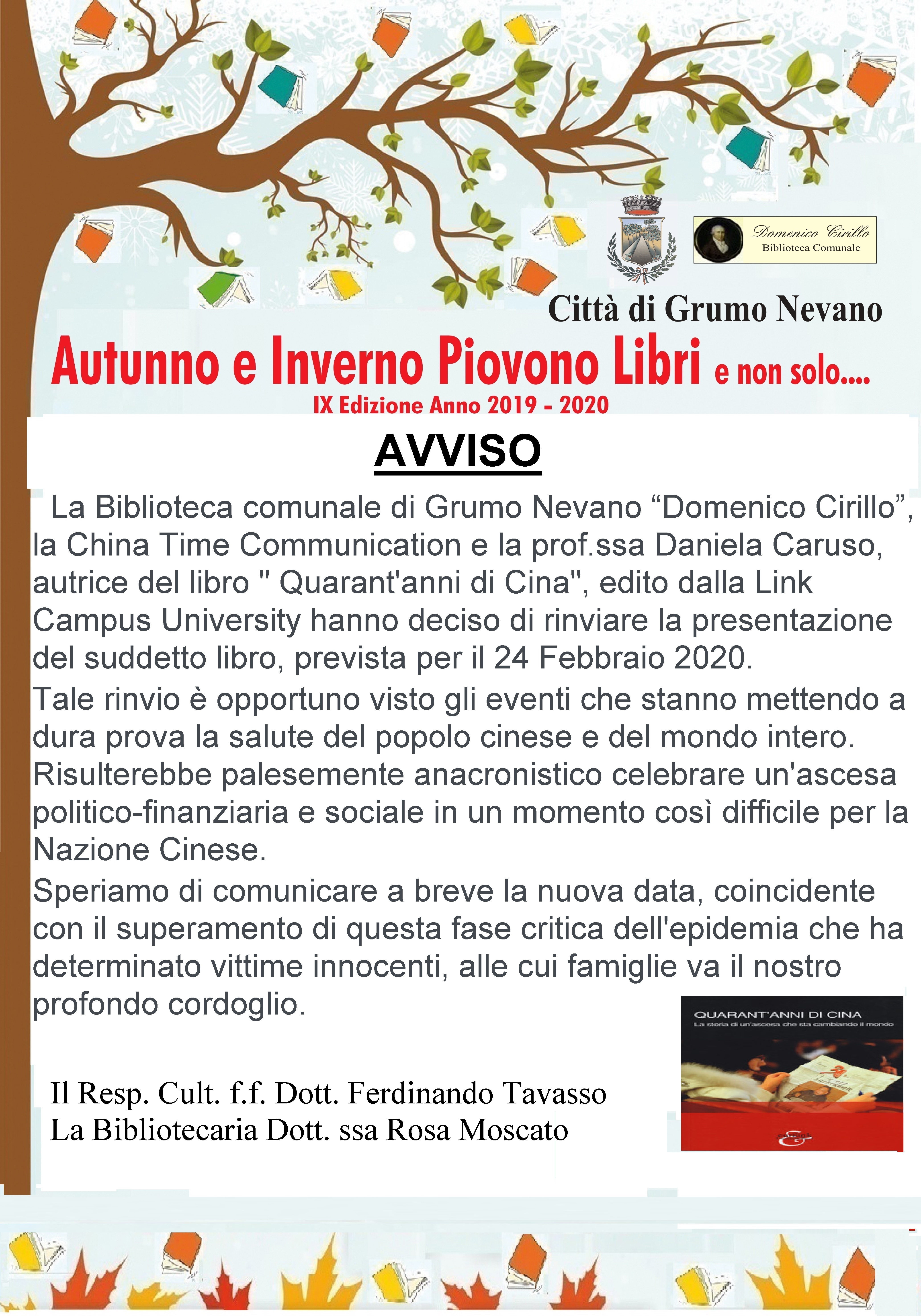 RINVIO PRESENTAZIONE LIBRO - CHINA TIME COMUNICATION
