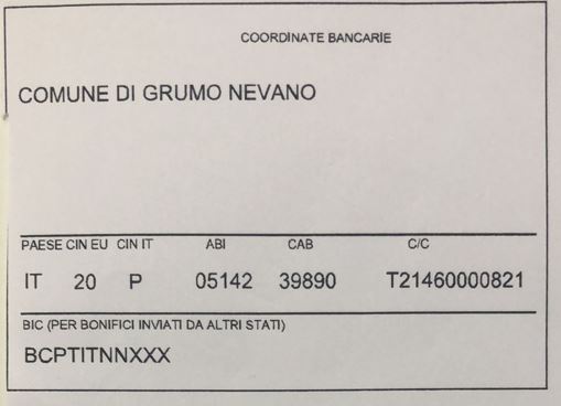 COORDINATE BANCARIE - COMUNE DI GRUMO NEVANO
